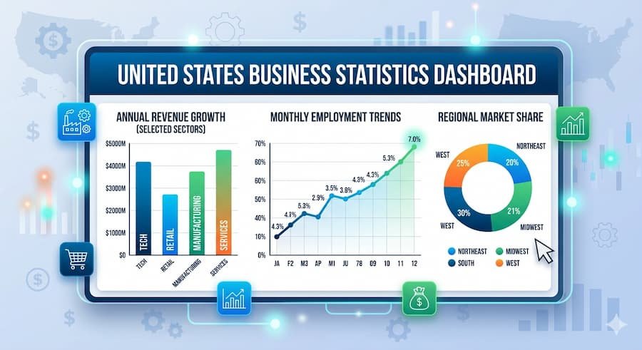 US business statistics chart showing industry breakdown and growth trends